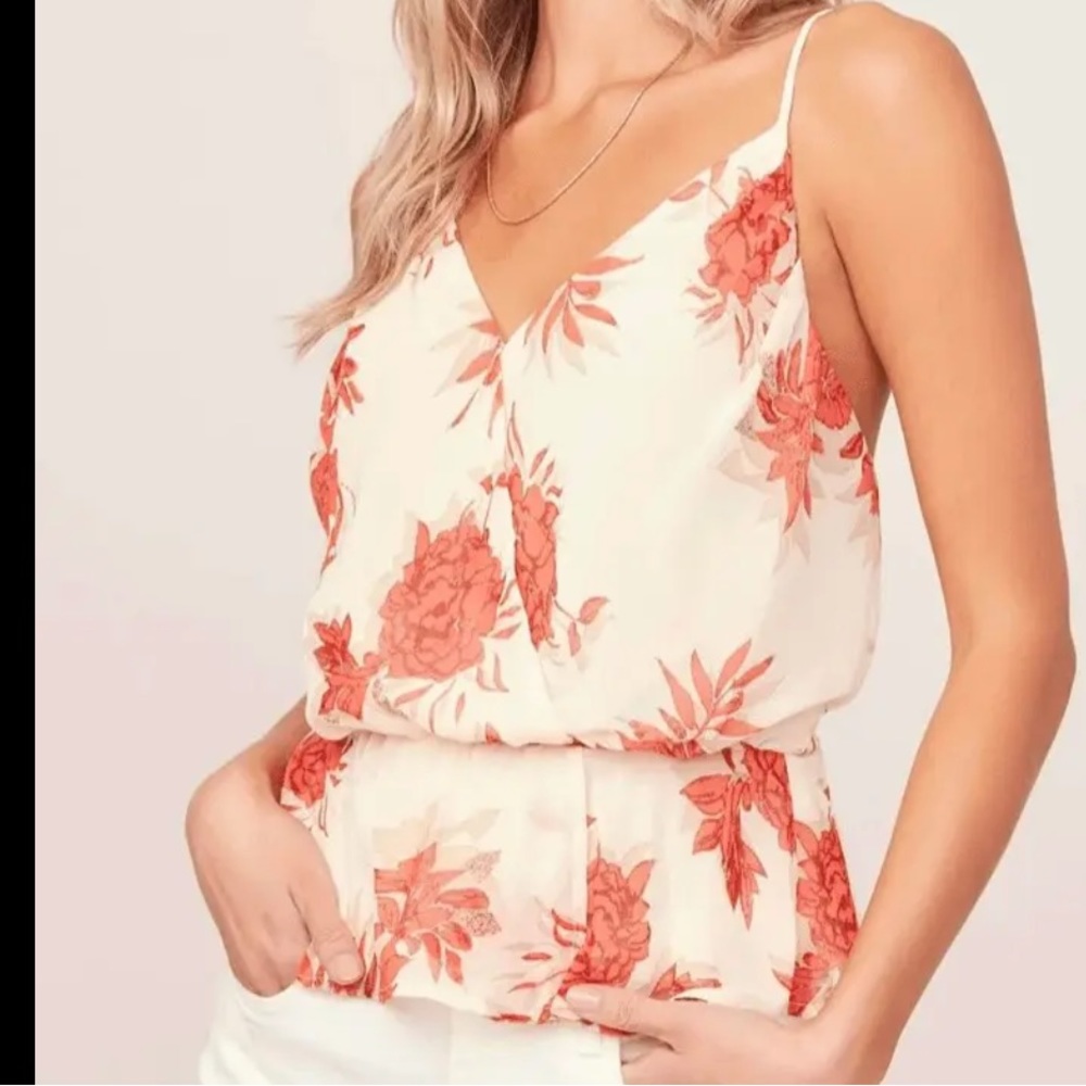 Astr the Label Ivory Strappy Floral Cami Tank Top Size Small